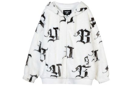 Boy London FW21 Color-Block Letter Jacquard Hooded Jacket White