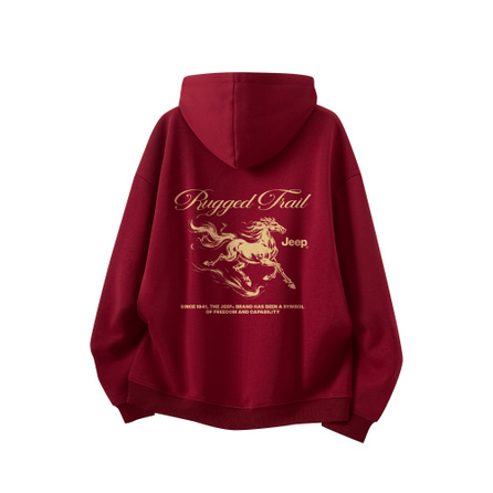 Jeep Casual Series Chinese New Year Horse Year Limited Edition American High-Street Vintage Cleanfit Simple Basic Trendy Fashion Versatile Fleece-Lined Warm Comfortable Skin-Friendly Daily Commute Pullover Hoodie Unisex
