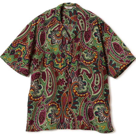 beams Men's All-Over Print Button Short Sleeve Shirt Orange