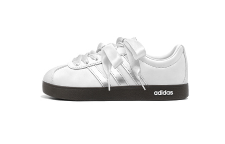 Custom Sneakers adidas neo VL Court 2.0 Dusk White Satin Ballet Preppy Style Miu-Style Double Shoelaces Anti-Slip Low-Top Skate Shoes Unisex Silver White