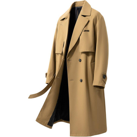 Jeep Wrangler American Retro Fashion Versatile High Street Classic Silhouette Premium Solid Color Minimalist Loose Casual Belted Button Knee-Length Mid-Long Trench Coat Unisex