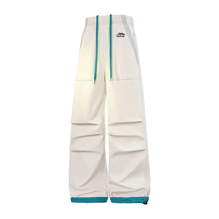 Feiyue American Pleated Design Sense Paratrooper Pants Men's Outdoor Sports Softshell Straight Leg Pants Mountain Style Minimalist Versatile Loose Functional Style Drawstring Cuffed Casual Pants Men's