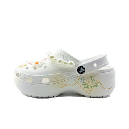 [Custom Shoes] Crocs Classic Platform Clog Spring Floral Hand-Painted Graffiti Sketch Classic Summer Cloud Street Artistic Vintage Fresh Cute Beach Campus Clogs Unisex White
