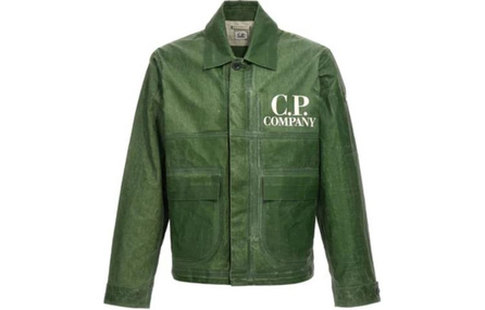 C.P.Company Logo Print Zip Stand Collar Long Sleeve Jacket Coat Men's Green