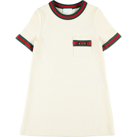 GUCCI Dress FW25 Kids Collection Cotton Horsebit Detail Logo Short Sleeve Crewneck Loose Children's