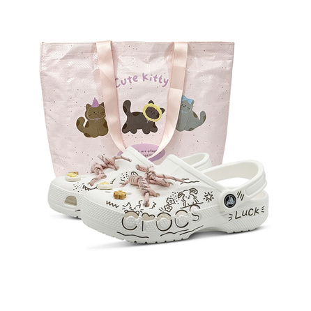 Custom Shoes Crocs Classic Clog Good Luck Graffiti Gift Bag EVA Trendy Street Sweet Cool Clogs Unisex White