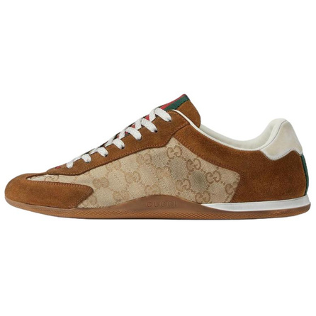 GUCCI Shift Suede Round Toe Lace-Up Low-Top Casual Shoes Men's Beige Brown