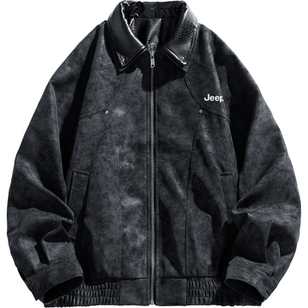 Jeep Wrangler Leisure Series American Retro Street Rivet Deconstruction Design Maillard High-End PU Leather Windproof Waterproof Commute Versatile Outdoor Casual Lapel Leather Jacket Unisex