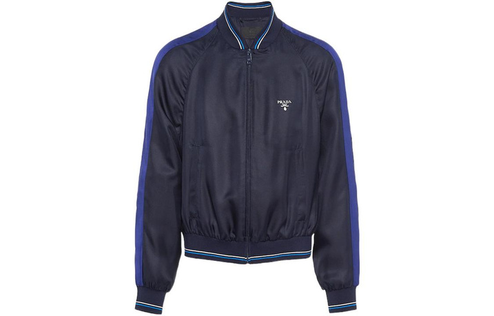 PRADA Logo Print Striped Zip Jacket Coat Men's Blue