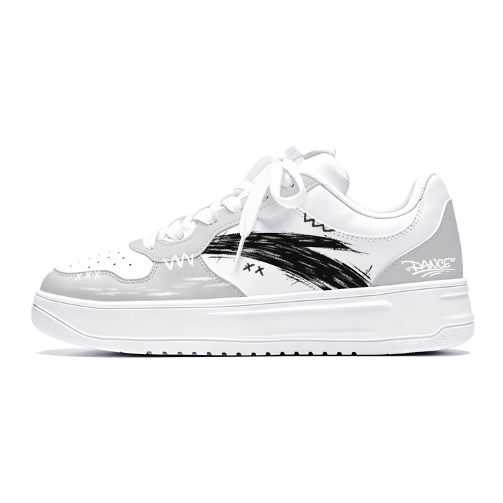 [Custom Sneakers] Anta Easy Ink Dash Synthetic Leather Graffiti Street Trendy Versatile High Street Motorcycle Niche Personalized Lightweight Breathable Low-Top Skate Shoes Men's Gray White