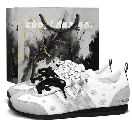 Custom adidas VS JOG 2.0 Gift Bag Edition Mist Island Bear First Day Culture V Gentle Versatile Couple Style Comfort Breathable Anti-Slip Wear-Resistant Lightweight Low-Top German Training Shoes Unisex