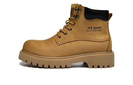 HLA PU Suede Thick Sole Versatile Work Boots Martin Boots 10cm Work Shoes Men's Khaki