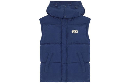 DIESEL FW22 Solid Color Detachable Hood Vest Men's Blue