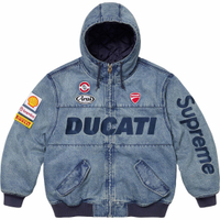 Supreme X DUCATI SS24 WEEK16 Hooded Racing Jacket Unisex Double Pocket Zipper Hooded Racing Long Sleeve Jacket Джинсовая ткань синего цвета/Деним