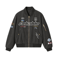 Dickies Embroidered Brand Logo American High Street Multi-Badge Direct Print Distressed Vintage Racing Element Print Loose Casual Comfortable Windproof Waterproof Pilot Coach Baseball Collar Jacket Unisex серый