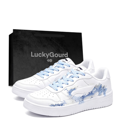 [Custom Sneakers] Li-Ning Floating Boat Landscape Clear Radiance Gift Bag High Street Non-Fading Niche Couple Trendy Premium Academy Style Hand-Painted Gradient Squeak Resistant Non-Slip Low-Top Skate Shoes Unisex Blue