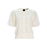 PINKO Light Luxury Mesh Elegant Round Neck Button Design Age-Defying Versatile Top Puff Sleeve T-Shirt Women's белое
