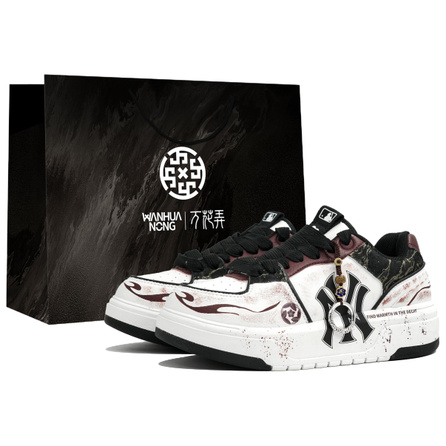 Custom SneakersMLB Chunky Liner 'Wanhuanong' 'Moshang' Gift Bag Edition Trendy Retro Ink Splash Dyeing Chinese Style Auspicious Cloud Pendant Wear-Resistant Low-Top Skateboarding Shoes Unisex Black-Red