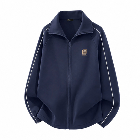 Jeep Denim Label Color-Block Piping Stand Collar Minimalist Casual Sports Comfortable Versatile Trendy Knit Design Zip Jacket Genderless American Street Retro Stripe Raglan Jacket Unisex