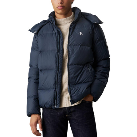 CALVIN KLEIN Solid Color Brand Logo Hooded Zipper Long Sleeve Windproof Down Jacket EU Version Men's Navy