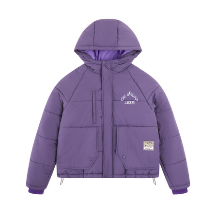 Mitchell & Ness Lifestyle Series Los Angeles Lakers Letter Print Raglan Hooded Warm Comfortable Long Sleeve Puffer Jacket Unisex Purple