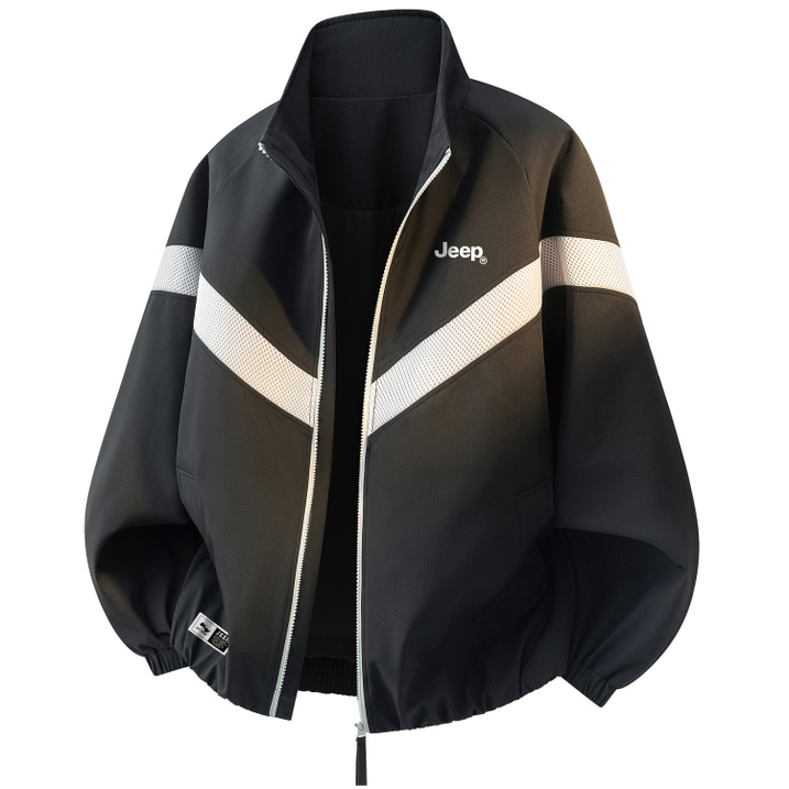 Jeep Fall Back To School American Retro High Street Trendy Stand Collar Patchwork Color-Block Phantom Breathable Horizontal Stripe Bomber Jacket Casual Daily Commute Loose Comfortable Genderless Versatile Outdoor Windproof Couple Jacket Unisex