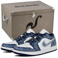 Jordan Air Jordan 1 Galaxy Blue and White Porcelain Gift Box Hand-Painted Refreshing Exquisite Trendy Fashion Versatile High Street Wear-Resistant Low-Top Retro Basketball Shoes Men's Blue White Белый и синий-Подарочная коробка 2