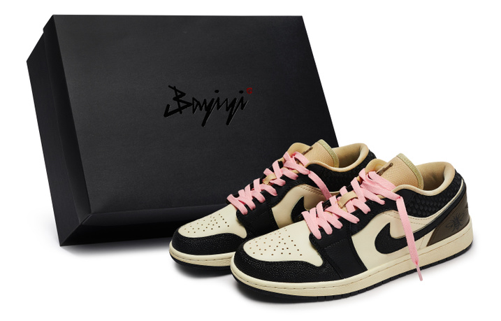 [Custom Sneakers] Jordan Air Jordan 1 '811 Manufacture Mocha Manchester' Special Box Bee High-Street Gift Box Low-Top Retro Basketball Shoes Men's Black Pink Brown