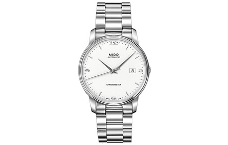 MIDO Baroncelli Series Automatic Mechanical Movement Date Water-Resistant Minimalist Business Casual Men's Watch Swiss Watch 39mm White Dial Stainless Steel Case Stainless Steel Bracelet