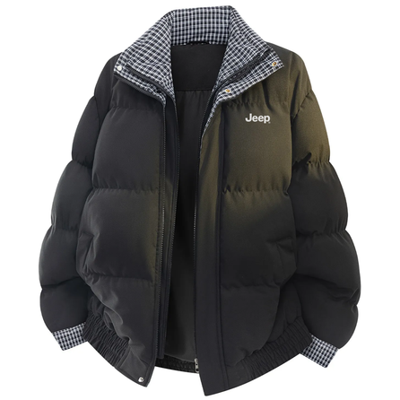 Jeep Unisex American Street Style Simple Preppy Fashion Patchwork Versatile Faux Two-Layer Thousand-Bird Grid Warm Comfortable Cold-Resistant Heat-Retaining Windproof Thickened Long-Sleeve Commuter Sports Stand-Collar Puffer Jacket Coat