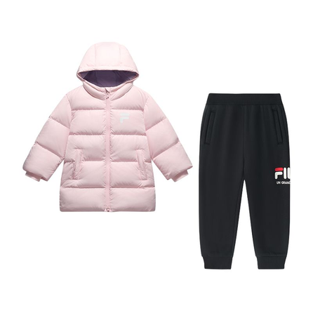 FILA KIDS Casual Sport Set ORIGINALE Series Windproof Warm Hooded Rainbow Pink Youth