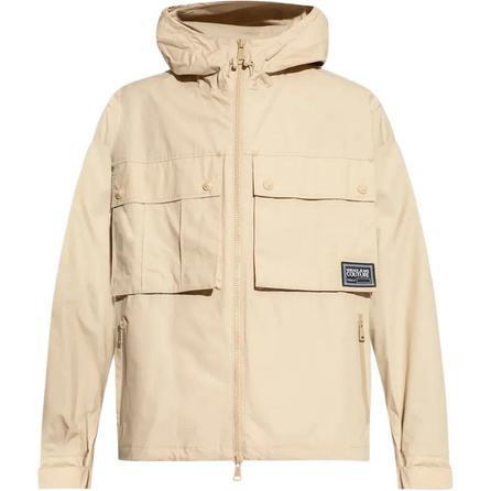 VERSACE JEANS COUTURE SS25 Cotton Hooded Zip-Up Jacket Coat Men's Beige