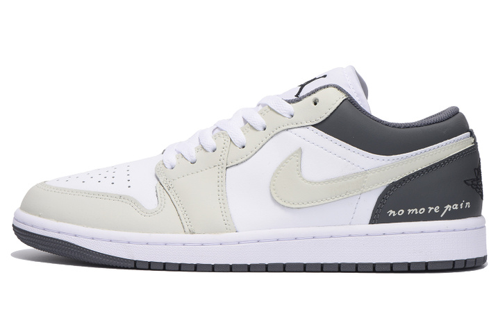 Custom Sneakers Jordan Air Jordan 1 Letter Versatile Trendy Minimalist Slip-Resistant Wear-Resistant Low-Top Retro Basketball Shoes Unisex Black Gray