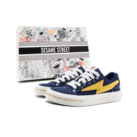 SESAME STREET Retro Trendy Fashion Suede Print Lightning Storm Street Hip-Hop Versatile Campus Style Rubber Platform Height-Enhancing Comfortable Outdoor Sports Running Canvas Couple Skateboard Gift Box Edition Skate Shoes Unisex Флот
