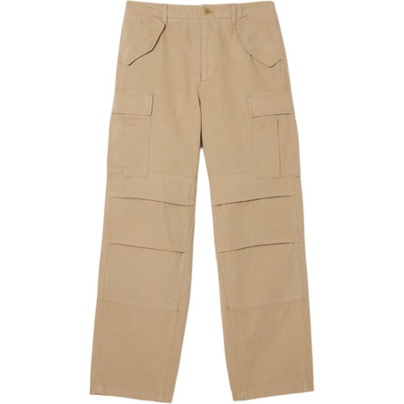 LACOSTE Solid Color Zip Cargo Casual Pants Men's Beige