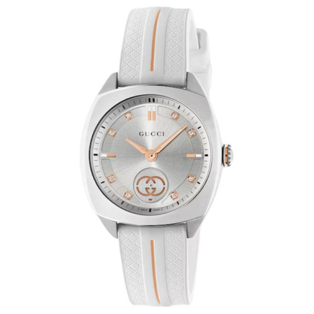 GUCCI Interlocking Series Watch Quartz Movement Rubber Strap 29mm Silver Dial Unisex 50M Water Resistant