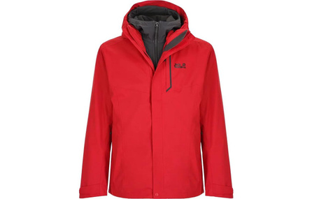 Jack Wolfskin Solid Color Outdoor Casual Sports 3-in-1 Warm Breathable Softshell Inner Layer Waterproof Windproof Jacket Men's Red