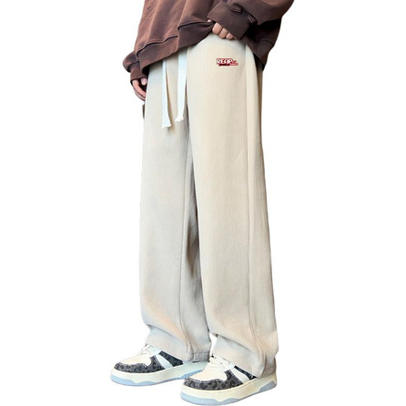 Warrior Unisex 'Riding the Waves' Series American Trendy Retro DIY Badge Personality Fashion Versatile Corduroy Solid Color Minimalist Loose Drape Fleece-Lined Thickened Warm Straight Wide-Leg Casual Pants Unisex