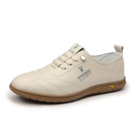 Playboy Versatile Genuine Leather Soft Sole Driving Fashion Trendy Low-Top Casual Shoes Men's Beige