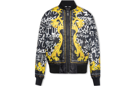 VERSACE JEANS COUTURE All-Over Letter Pattern Zip Long Sleeve Jacket Men's Black