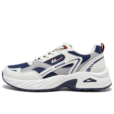 Warrior Fashion Trendy Versatile Leather Waterproof Thick Sole Cushioned Wear-Resistant Low-Top Dad Shoes Men's Beige Navy Blue