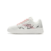 Custom Sneakers Anta Cloud Meow Niche Campus Style Couple Cute Versatile White Shoes Comfortable Synthetic Leather Artistic Hand-Painted Graffiti Street Shock-Absorbing Wear-Resistant Anti-Slip Low-Top Skate Shoes Unisex White Серый порошок