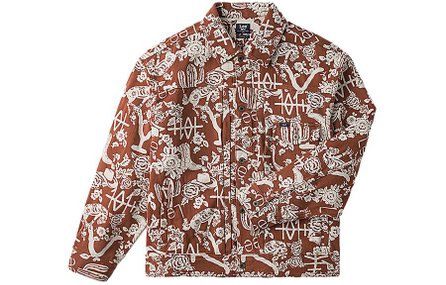 Lee Embroidered Loose Notch Lapel Single-Breasted Long Sleeve Jacket Coat Men's Brown