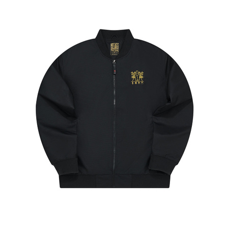 361° Life Series Windproof Embroidered Print Baseball Collar Zip Jacket Coat Men's Super Black
