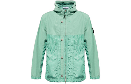 STONE ISLAND SS24 Patchwork Hooded Long Sleeve Zip Jacket Men's Green