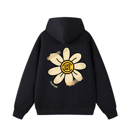 CLOT X CLOTTEE 420G High Gram Weight American Retro Tape Daisy Distressed Woven Label Creative Font Letter Brand Logo Trendy Loose Drop Shoulder Casual Campus Terry Versatile Comfortable Hooded Sweatshirt Unisex