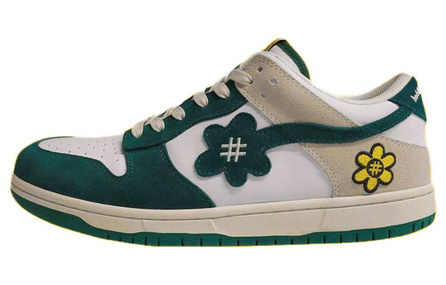 WATER THE PLANT Leather Fashion Round Toe Lace-Up Low-Top Sneakers Unisex White Green