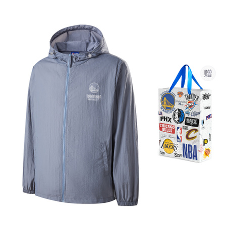 NBA Golden State Warriors Court Life Series Logo Print Lightweight Hooded Zip Long Sleeve Sun-Protection Jacket Unisex Blue Grey