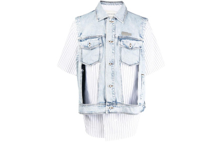 FENG CHEN WANG Washed Distressed Detail Casual Denim Jacket Men's Blue