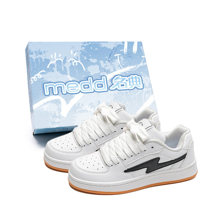 medd Puffy Skate Shoes Niche Design Chinese Trend Minimalist Fashion Trendy Dopamine Youth Campus Style Lightning Graphic Classic Retro Comfortable Versatile Platform Couple Slip-Resistant Wear-Resistant Low-Top Skate Shoes Unisex